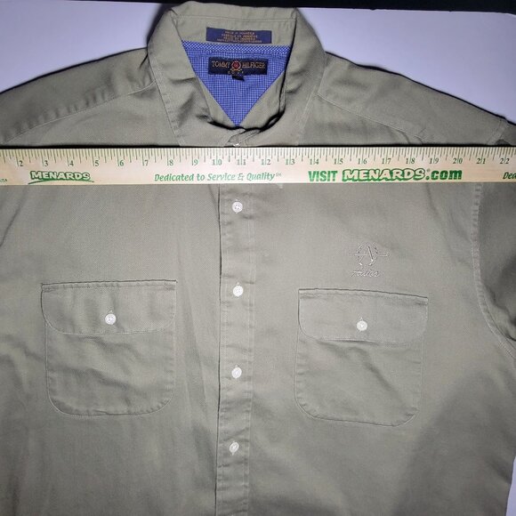Tommy Hilfiger Golf Mens Army Green Button Up Shirt with Adios Logo Size XL - Picture 9 of 9